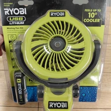 RYOBI USB Lithium Cordless Misting Clamp Fan Kit w/ USB Lithium 2Ah Battery