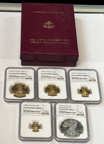 1995 W American Gold & Silver Eagle 5 Coin Proof Set NGC PF69 w/ OGP, Box & COA