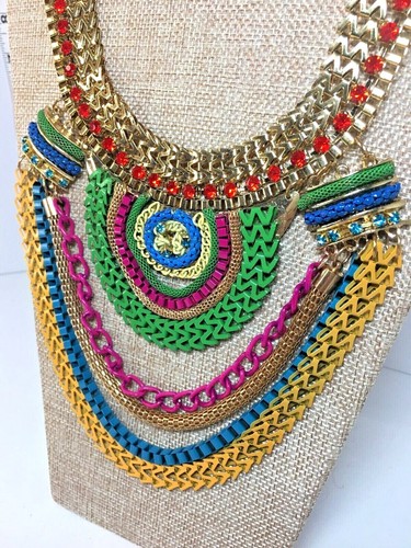 Colorful Necklace Rhinestone Chain Artist Created Statement Piece - Picture 3 of 9