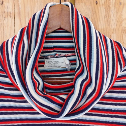 Stevens&Co Turtleneck Sweatshirt Pullover Striped Multicolour Large Slim Fit 70s - Picture 7 of 9