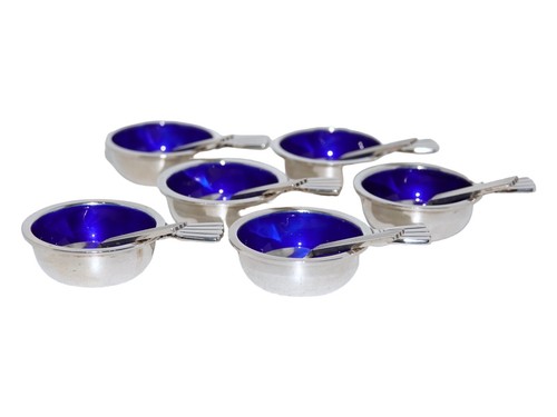 Georg Jensen Bernadotte sterling silver salt jar with blue enamel and salt spoon - Picture 3 of 3