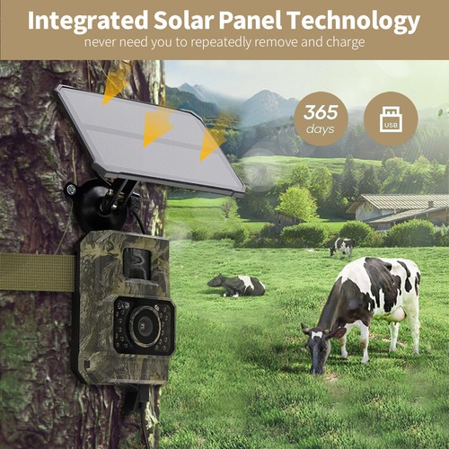 Trail Camera 2000mAh Built-in Battery Hunting Cameras Night Vision Solar panels - 第 2/6 張圖片