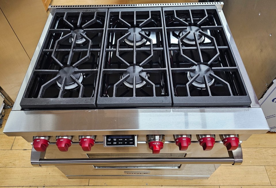 Wolf DF366 36" Stainless Steel Dual Fuel Range With 6 Burners eBay