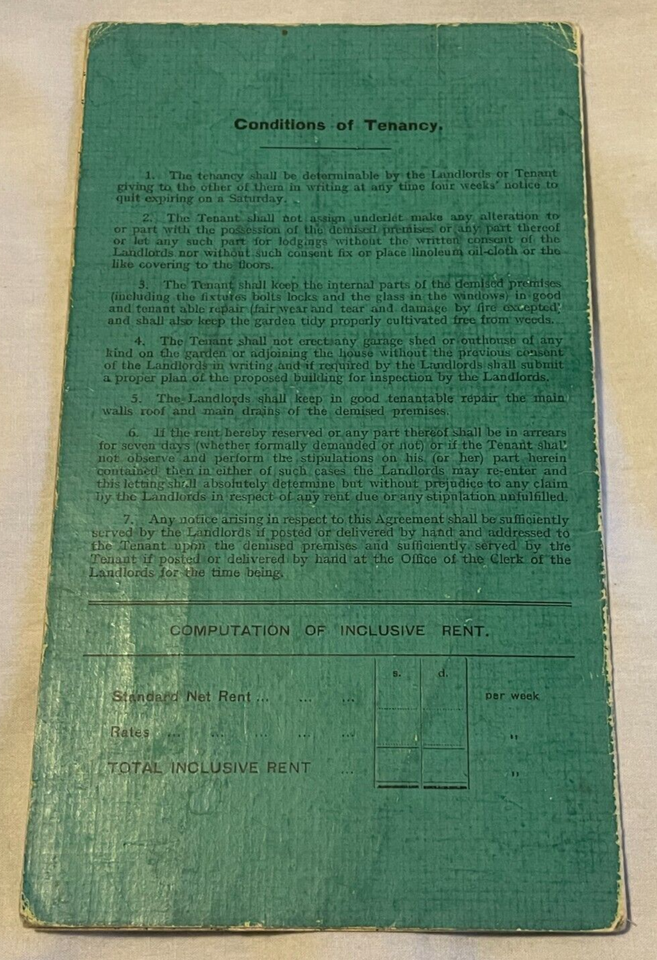 Vintage Ephemera Urban District Council Of Melksham Rent Book/Card 1943