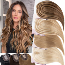 Clip In 100 REAL Human Hair Topper Top Toupee Hairpiece TOP Wig Silk Mono Base