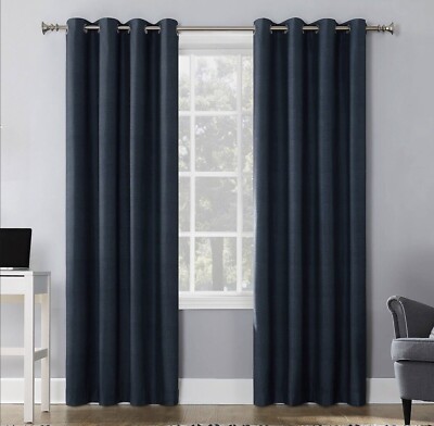 Navy Blue Single Sun Zero Duran Insulated Blackout Grommet Curtain Panel 