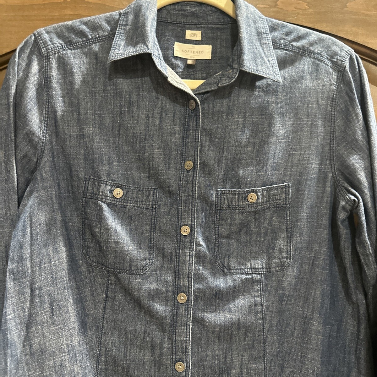Ann Taylor Loft Womens Button Up Denim Chambray Shirt Small The
