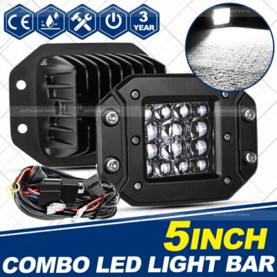 2X 5'' Flush Mount LED Work Light Bar Rear Bumper Reverse Pods Driving 4-Row+Wire