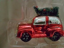 Old Vintage Red Car Christmas Tree Ornament Handcrafted Glass