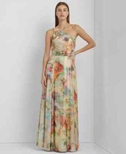 NWT Lauren Ralph Lauren Floral Georgette One-Shoulder Gown Sz 14