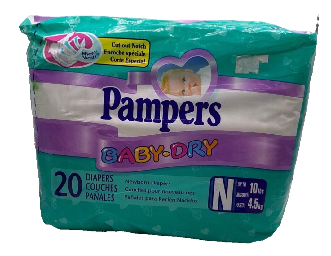 VINTAGE Pampers Baby Dry Newborn Diapers - Newborn Size - 20 Diapers - 10 lbs