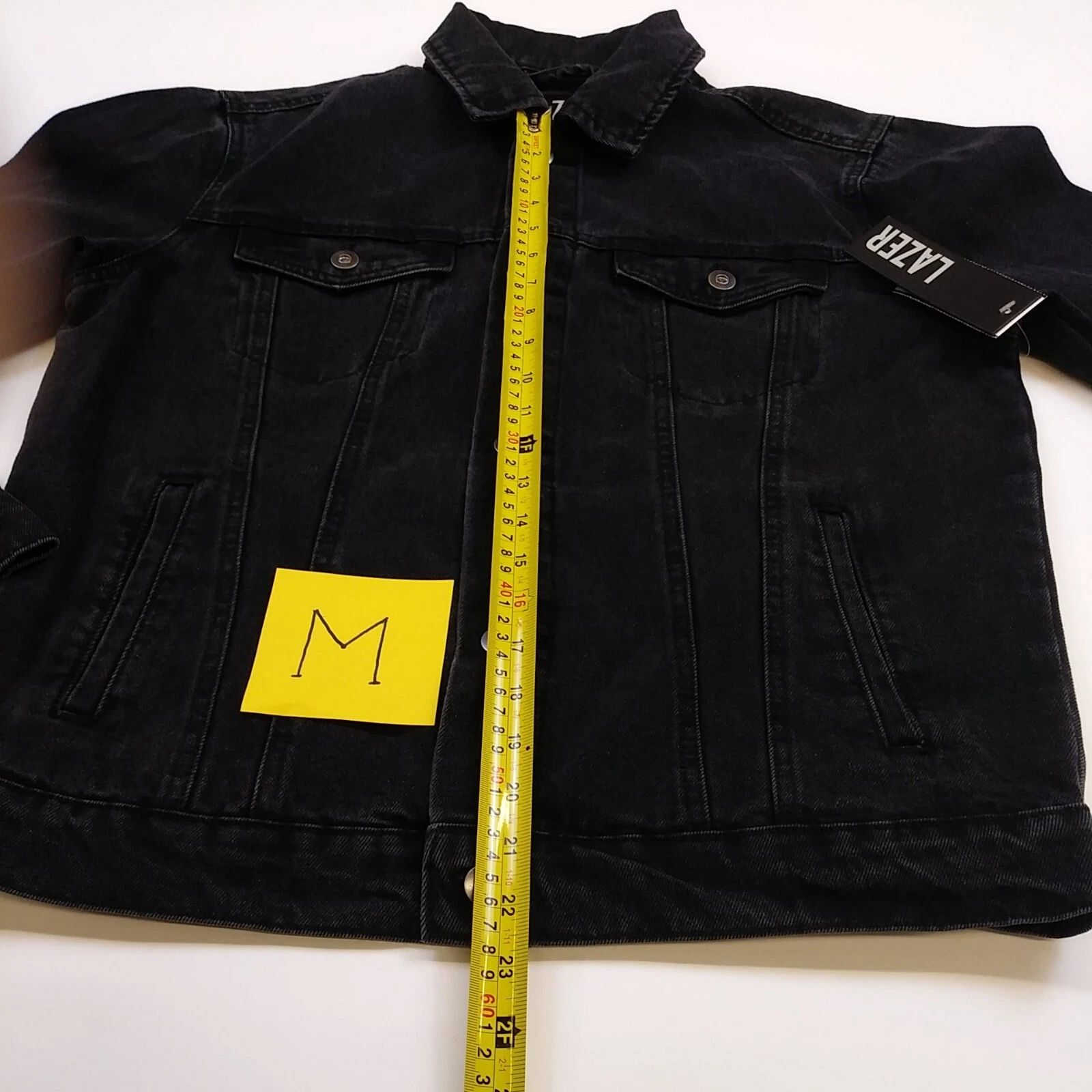 Mens LAZER 100% AUTHENTIC Long Sleeve Trucker Button Up Jacket Black Wash - product detail image 5