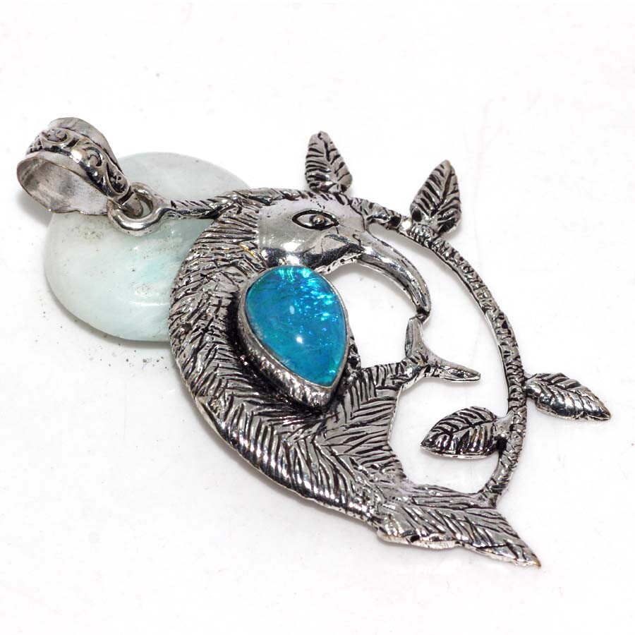 Opalite 925 Silver Plated Bird Gemstone Handmade Pendant 2.6