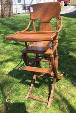 Vintage Antique Baby High Chair Collapsible Rocker Wood Wheels Walker NICE