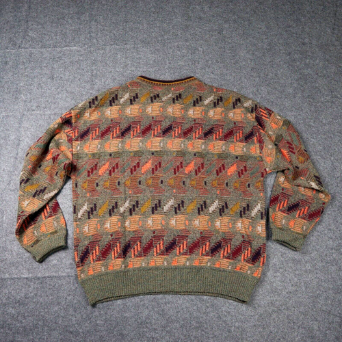 Vintage St Croix Sweater 90s Medium Colorful Geometric Knit Biggie Cosby Coogi - Picture 7 of 11