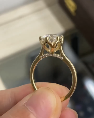 Prong Moissanite Engagement Ring Hidden Halo Round Hidden Halo