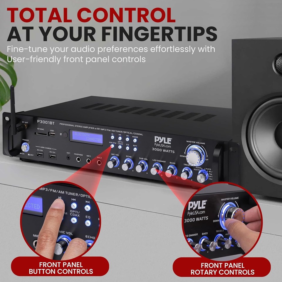 MultiChannel Bluetooth Power Amplifier 3000 Watt Audio Rack Mount