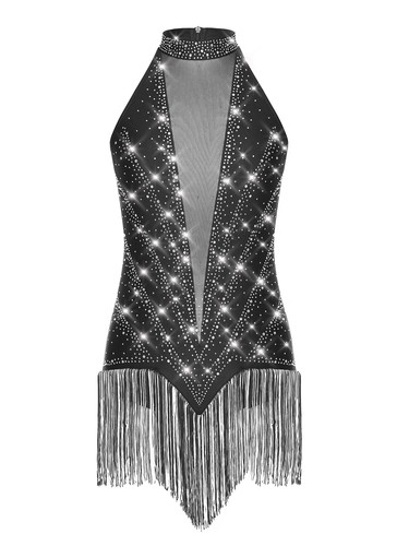Damen Kleider Stadium Tanzbekleidung ChaCha Kostüm Nachtclub Outfit Bar Strass - Bild 46 von 90
