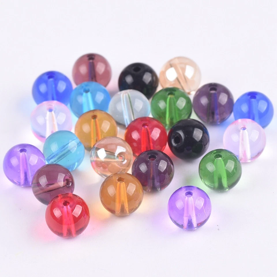 Round 6mm 8mm 10mm 12mm 14mm Glossy Crystal Glass Loose Beads Wholesale Lot - Image 3 of 4