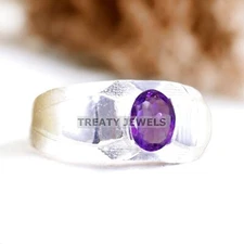 Amethyst Oval Cut Gemstone With 925 Sterling Silver Ring For Men's #A111