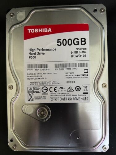 Toshiba P300 500GB 7200RPM 64Mb 3.5" SATA HDD HDWD105UZSVA Desktop Hard Drive - Picture 1 of 1