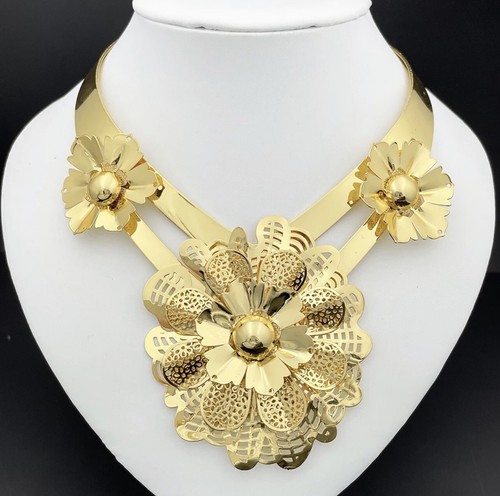 18K Italian Gold plated African Necklace, earrings, and bracelets Jewelry Set - Picture 2 of 7