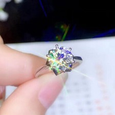 Damen 2 Karat Rund Diamant Solitär Verlobungsring Weißgold-Finish Silber Gr 54