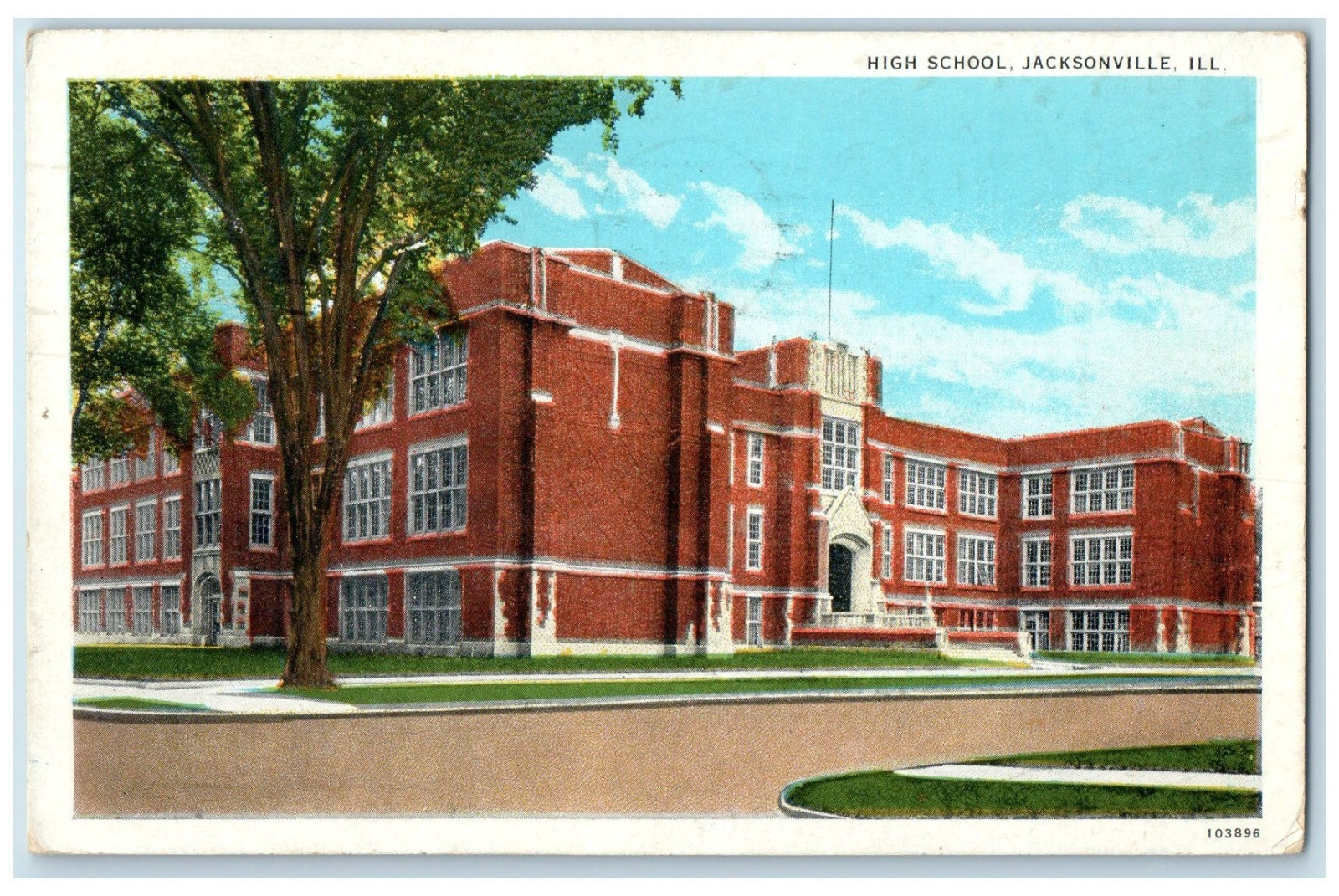 1935 View of High School Jacksonville Illinois IL Vintage Posted
