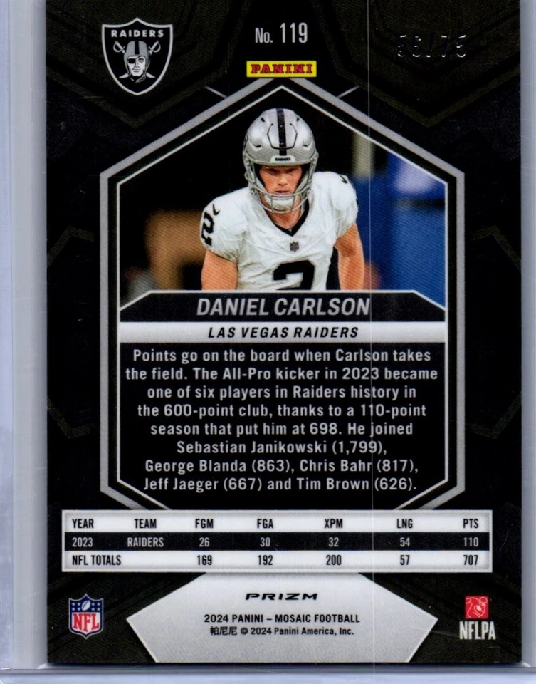 Panini Mosaic Blue Disco Daniel Carlson /25 SSP - Image 2 of 2