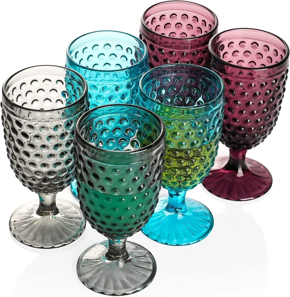 Juego de 6 copas de vidrio Premiun Hobnail facetas 13 oz para vino té helado soda jugo Foto 2 de 2