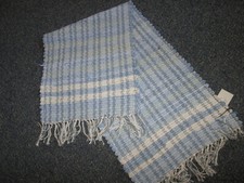Hand Loomed Rag Rug Cotton- 13" x 38" Blue-lt. Blue Border Runner New