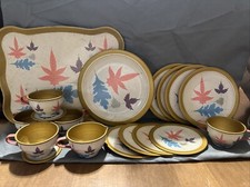 Vintage Ohio Art Tin Litho Children  s Tea PlaySet With Leaves 20 pieces RARE 