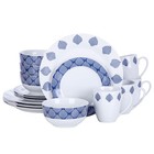 16pc Dinner Set Kitchen Plates Mug Bowl Porcelain Crockery Dinnerware Blue White