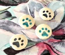 Artisan Ceramic 4 Set Hand Made Vintage Cat Button Covers White w/ Teal & Black