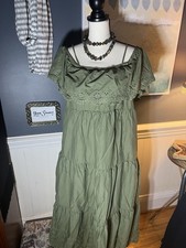 Old Navy Green Embroidered Off Shoulder Ruffle Sleeve Maxi Dress L