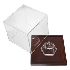 Baseball Display Case - Clear Cube Golf Ball Holder with Wooden Base, Autograph