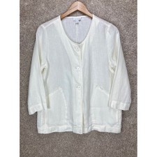 J. Jill 100 Linen Button Front Blazer Jacket Women XS White Coastal Summer Chic