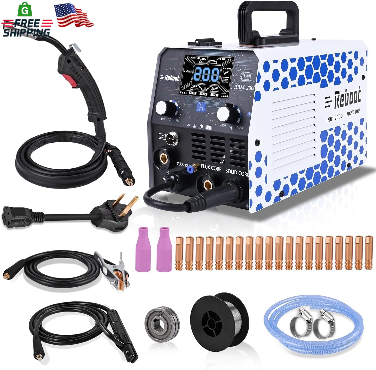 Reboot 200Amp MIG Welder 120V 240V 5 in 1 Welding Machine, Multiprocess for Gasl