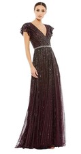 Mac Duggal 5502 Mulberry Sequin Flutter Sleeve A-Line Formal Gown Size 8 $698