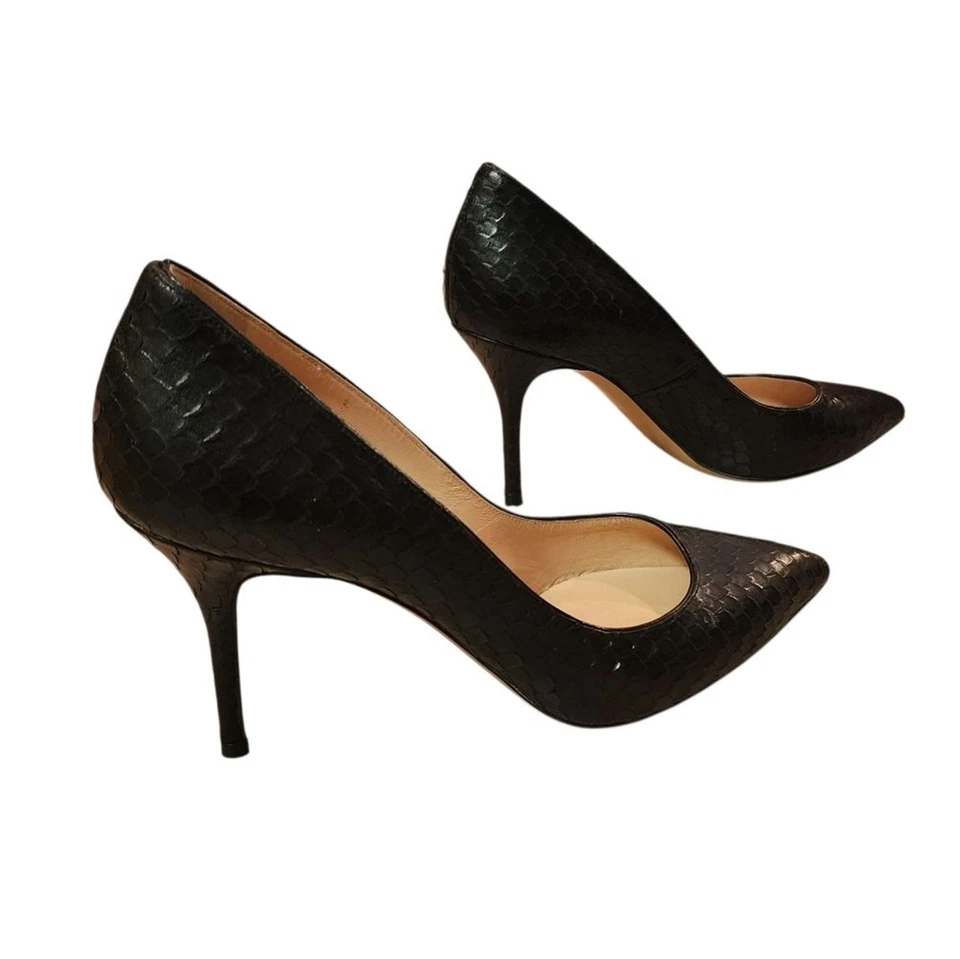 Casadei Heels Womens 6 Black Leather Snake Skin Stiletto Pumps Pointed Toe Italy - Image 3 of 4