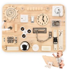 Wooden Busy Board for Toddlers - Montessori Sensory Activity Board for Fine M...