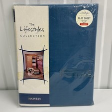 Vintage Harveys Double Sheet Dark Blue Cotton 228 X 254cm New Old Stock