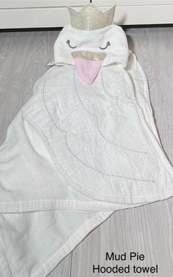 Mud Pie Hooded swan towel crown tulle white gold pink bath beach pool bird fancy