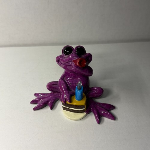Kitty's Critters Celebrate Frog with Candle, Cake, Horn Rare Figurine