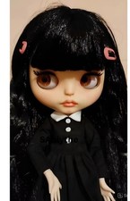 Neo Blythe BJD Nude from Factory White Skin Matte Face Joint Body Black Wig 12''