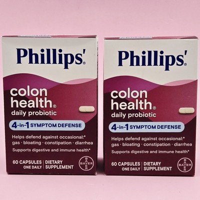 Phillips Colon Health Daily Probiotic 60 Capsules 4-in-1 Defense Lot Of 2 