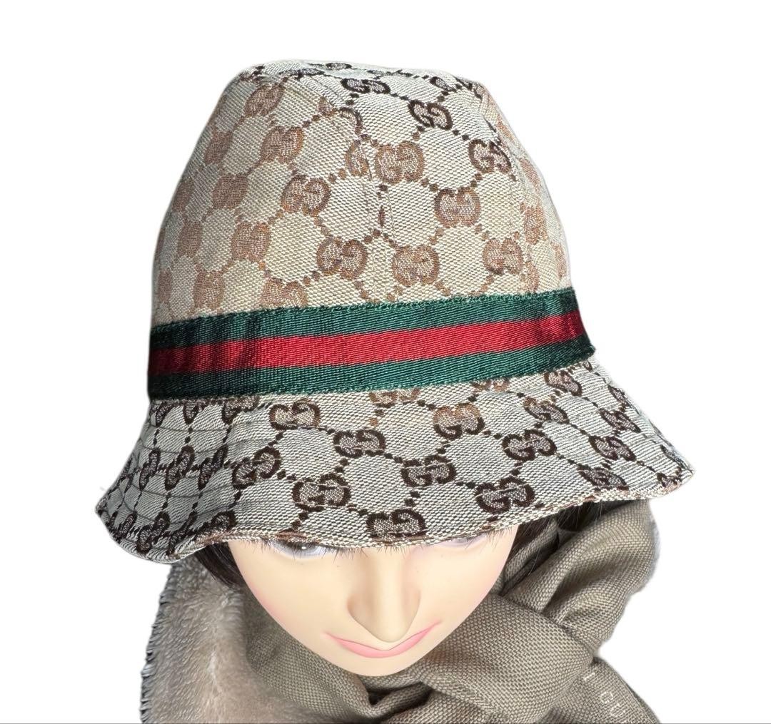 Gucci Bucket Hat Sherry Line GG Canvas Beige Brown Size S Women Authentic thumbnail 12