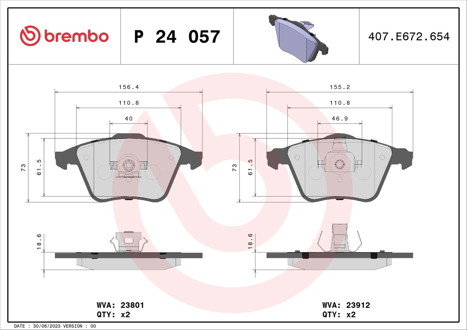 Bremsbelagsatz, Scheibenbremse P 24 057 BREMBO für VOLVO SAAB FORD MAZDA - Bild 5