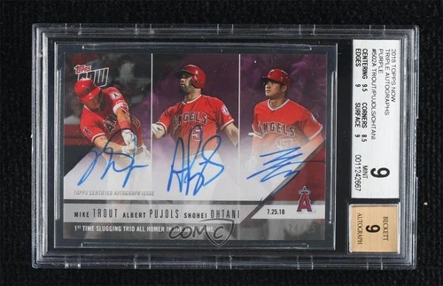 2018 Topps Now Triple Auto Purple 24/25 Ohtani Trout Pujols BGS 9.5 Rookie RC