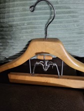 Vintage THE SETWELL Wood Suit Coat Clothes Hanger w/ Pant Clamp USA Set of 2